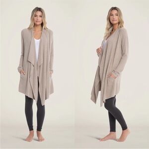 Barefoot Dreams Cozy Chic Lite Island Wrap Draped Cardigan in Taupe, Size S/M